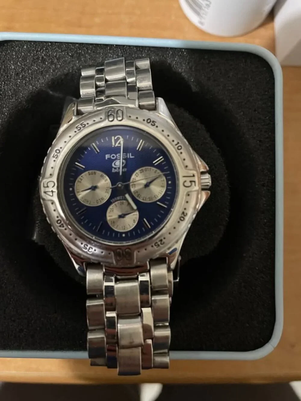 Fossil Blue 38mm 6 in Wrist Watch BQ-9035 Day/Date Stainless Steel